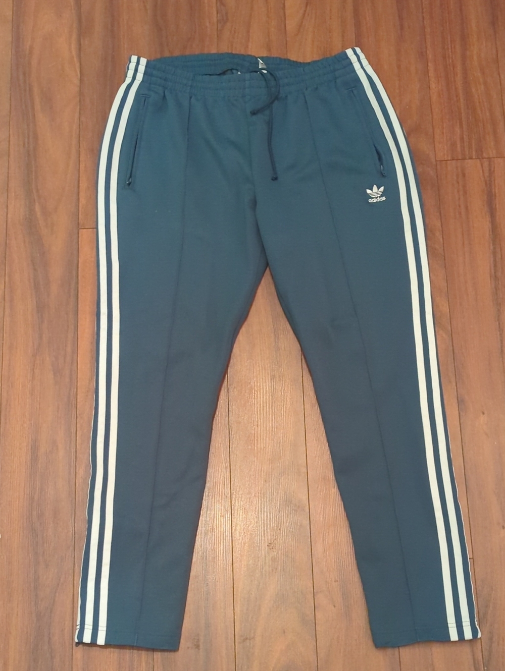 adidas Teal Track Pants with White Stripes